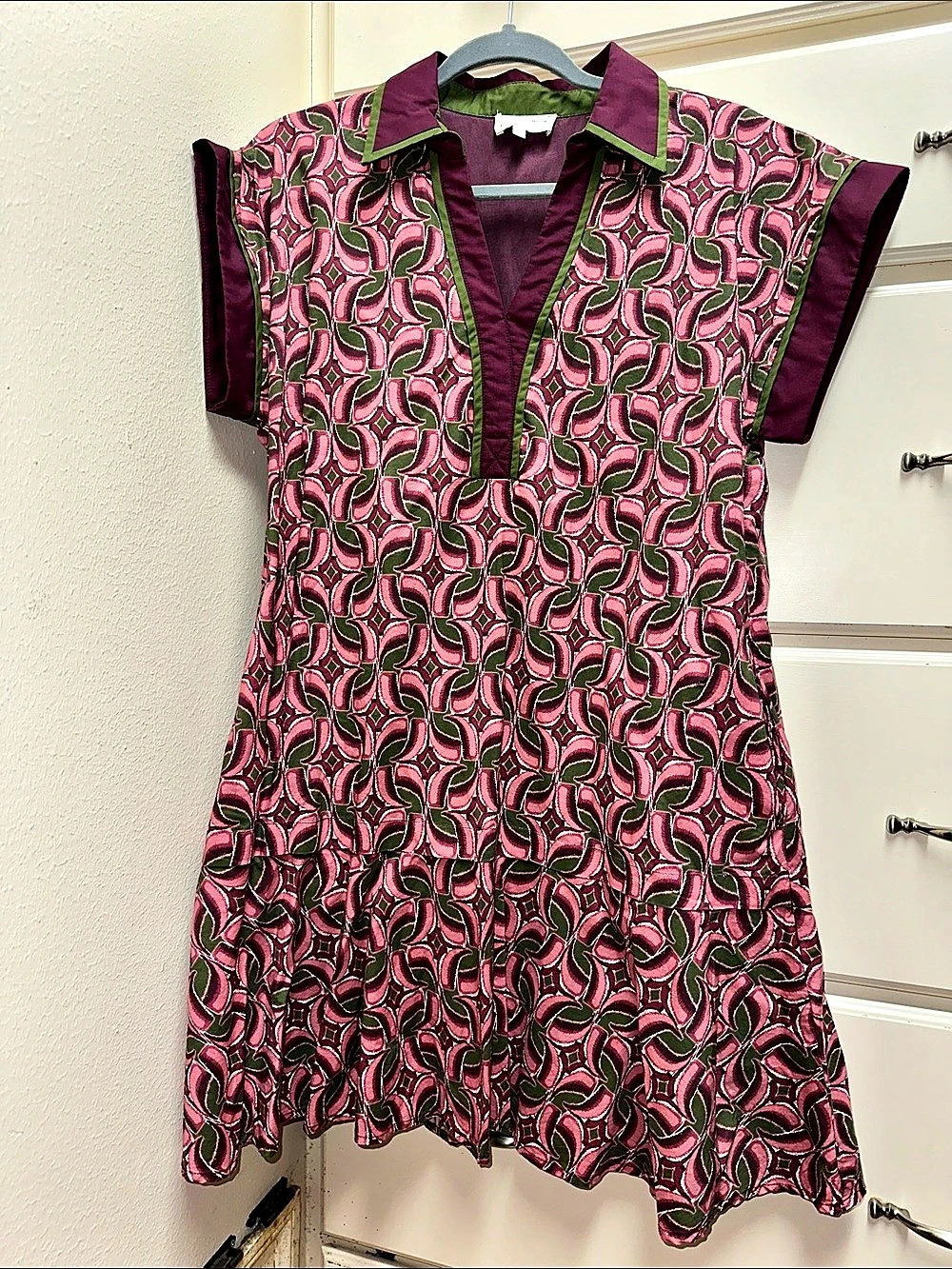 entro Geometric Mini Dress in Pink & Green